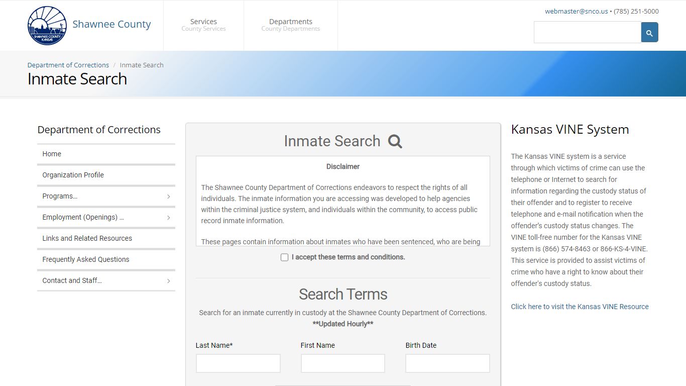 Inmate Search - Shawnee County (Shawnee County, Kansas)
