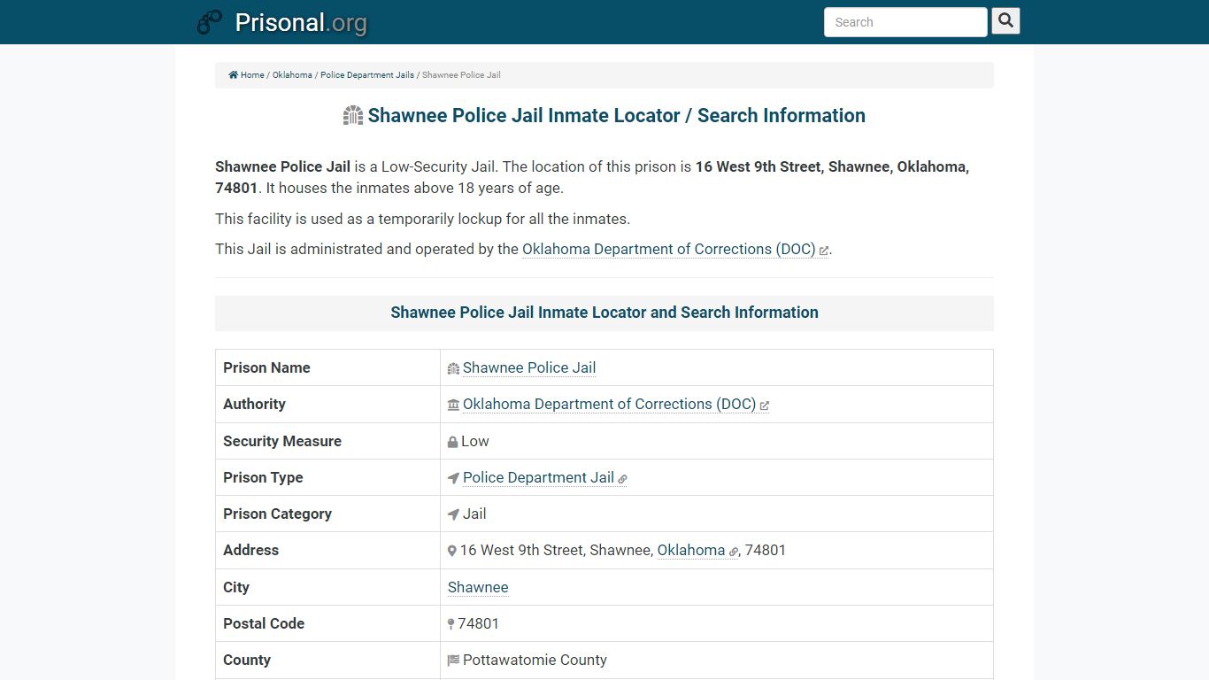 Shawnee Police Jail-Inmate Locator/Search Info, Phone, Fax ...
